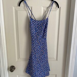 SHEIN Blue and White Spaghetti Strap Mini Sundress